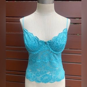 Guess Teal Lace bra top | size Small | Corset tank | floral lace